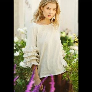 UMGEE ruffle sleeve top Small NWT cream beige